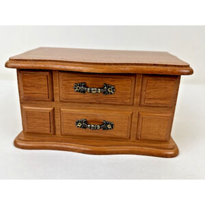 Small Jewelry Box Oak Finish Velvet Lined, Mirror, Lift Top & lift out tray
